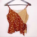 Paper Crane Double Print Faux Wrap Peplum Tank Top Blouse Rust Tan Medium NWT Photo 8