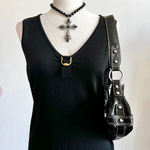 Cable & Gauge Black Buckle Tank Top, Y2K Grunge Edgy‎ Indie Sleaze Medium Gothic Photo 0