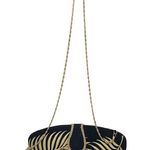 Black & Gold Hard Shell Embroidered Shoulder Bag Cross Body Purse & Chain Strap Photo 5