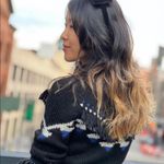 Love Shack Fancy  cropped navy fringe alpaca blend sweater Photo 3