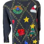 Vtg Womens Christmas Sweater Large Victoria Harbour Holiday Appliqué Embroidered Black Photo 0