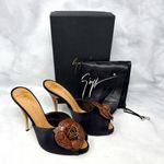 Giuseppe Zanotti Vintage Y2K Leather Flower Silk Platform Mule Sandal Heel Black Photo 0