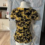 Forever 21  Gold Yellow Black Paisley Short Sleeve Peplum Top- Size Medium Photo 1