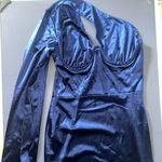 Women's Satin One Shoulder Cut Out Long Sleeve Bodycon Sexy Mini Dress M Blue Size M Photo 1
