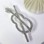 Silver and Crystal Violin Instrument Brooch Pin Photo 0