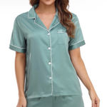 Delicacy Serenedelicacy‎ Women's Satin Button Down Short Sleeve Pajamas Top Size L Photo 0