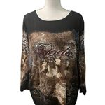 Take Two Clothing WILD WEST RODEO Embellished Scoop Neck 3/4 Sleeve Shirt Top 1X Black Photo 1