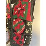 Jennifer Moore Hand Knit Ugly Festive Christmas Sweater Vest Red Patchwork Sz M Photo 2