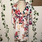Lovestitch  3/4 Flare Sleeve VNeck  Boho Floral Swing ALine Beach Mini Dress Photo 1