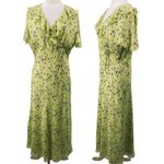 Vintage 90s Y2k Silk Floral Ruffled Maxi Dress Faux Wrap Lime Green Purple 16 Photo 1