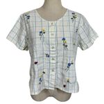 True Vintage Casey & Max Cotton Linen Embroidered Boxy Butter Yellow Top 80s 90s Size M Photo 0
