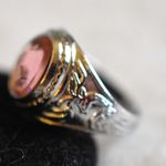 Source Unknown Exciting Lt. Pink Cut Glass Oval Stone Deer Etched Silver Tone Band Size 8 Ring Photo 3