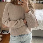 LNA  Light Beige Thermal Long Sleeve Sweater Top with Elbow Slits Photo 0