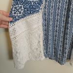 Hint of Mint  Blue White Geometric Lace Trim Dress Women's Size L Photo 2