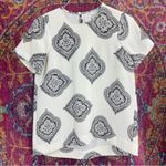 Madewell Estate Paisley Printed Tailored Short Sleeve White Black Blouse Top Photo 3