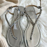 Schutz Silver Rhinestone Thong Sandals Size 38 / US 8 Photo 0