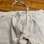 Womens Linen Blend Wide Leg Pants Light Beige Elastic Waist Drawstring Casual XL Gray Photo 3