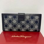 Salvatore Ferragamo Gancini Bifold Long Wallet Navy Canvas/Leather - Preowned Photo 1
