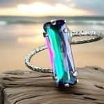 Handcrafted sparkly ring made with Austrian crystal size 6.5 Silver Photo 1