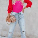 VICI NEW- ROZIE COLORBLOCK CROP KNIT CUTOUT SWEATER - RED PINK Photo 2