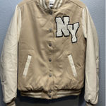RSQ  Varsity Lettermen Jacket Women Size Small Beige-Taupe With Ivory Photo 0