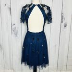 Gianni Bini  A-Line Flare Dress Navy Sequin Mesh Tulle Open Back Sz 6 Photo 9