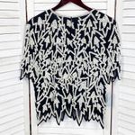 Miss Paillette Pearl Embellished Silk Pullover Blouse Black White Large Photo 7