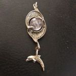 Vintage Harmony Healing LOVE Dolphins Sterling Silver Pendant Rose Quart MCM 2.5 Photo 6
