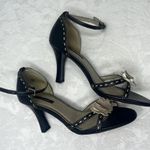Fioni Black Open Toe High Heels with Faux Flowers Size 7 Photo 11