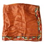 Anne Klein Scarf Robinson Golluber Orange Floral Geometric Border Vintage Silk Photo 2