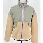 ZARA Women’s Tan Beige Fleece Sherpa Sage Green Zip Jacket X Small Rare Photo 0