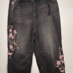 Driftwood  Black Floral Embroidered Cropped Jeans Photo 0