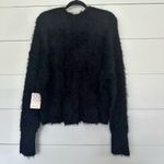 Free People  Women’s Medium Icing Black Vneck Fuzzy Sweater New Photo 4