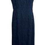 Laura Ashley Vtg Sz 12 Dress Linen Blend Midi Lagenlook Sleeveless Classic Navy Photo 0