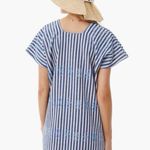 Tuckernuck Sullivan Mini Blue Stripe Embroidered Canvas Caftan Dress Photo 2