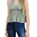 American Eagle Stretch Waist Gauze Fabric Halter Crop Top Green Small Photo 0
