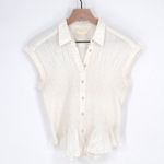 Maeve Anthropologie Bellamy Button Down Smocked Shirt Cotton Linen in White XS Photo 2