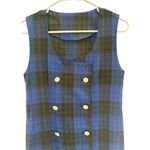 Vintage OOAK plaid double breasted pleated blue white dress small Photo 1