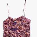 ZARA  Purple‎ Printed Ruched Draped Mini Dress w/ Cut Out Accents - M NWT Photo 7