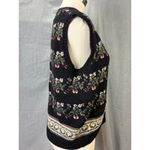 Vintage The Import Workshop Floral Knit Sweater Vest Button Front Large Black Photo 7