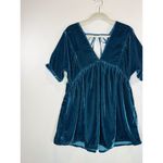 Free People  Dress Blue Ivy Mini Velvet V Neck Short Sleeve A Line Boho Small Photo 5