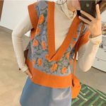 Boutique Korean Vintage Floral Knitted Sweater Vest Photo 5