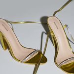 Pretty Little Thing PrettyLittleThings GOLD DIAMANTE LACE UP CONE HEELS size 5 Photo 1