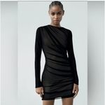 ZARA  Women’s Mixed Tulle Dress Small Black Mesh Overlay Long Sleeve Cocktail NWT Photo 1