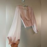 Wilfred Aritzia Wistful V Neck Sheer Long Balloon Sleeve Smocked Top Pink Medium Photo 6
