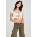 Garage  nwt Clara Crop Top snow white front tie medium puff sleeve sweetheart nk Photo 1