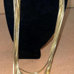 Monet Gold Tone Multi Layer Necklace 1980s Herringbone Chain Collar 32 in VTG Photo 0