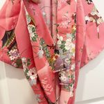 Japanese Kimono Robe Women’s Size 4.5 Pink Smoking Jacket Cherry Blossoms Photo 3