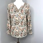 Jessica Simpson  V-Neck Floral Blouse Long Sleeve Cream Brown Small Photo 4