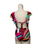 Trina Turk NWT Gemini Ruffle V Neck Tie Back Maillot One Piece Swimsuit Photo 1